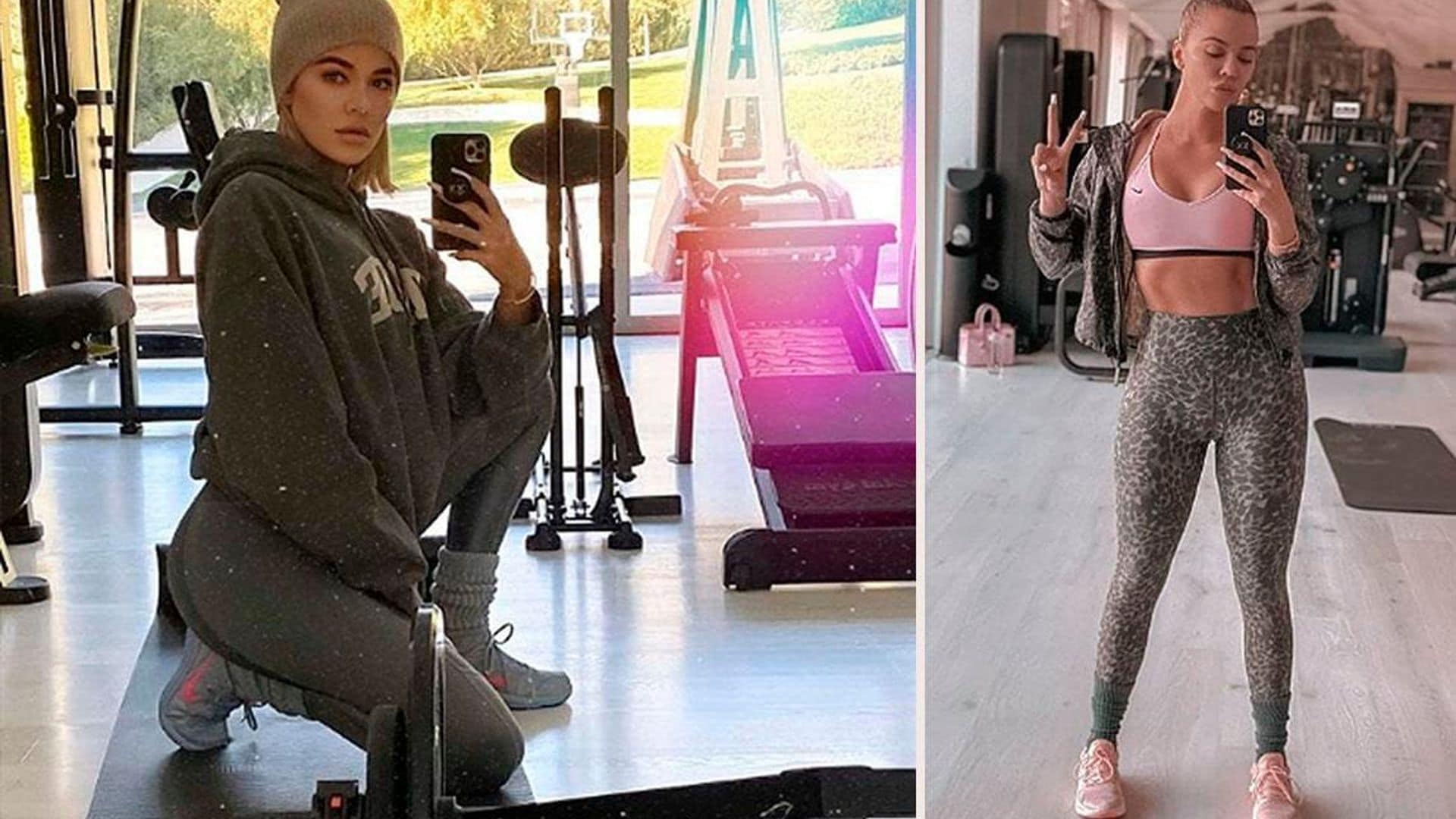 Collage of Khloe's gym selfies