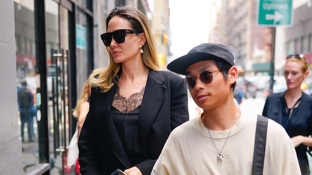 Angelina Jolie and Pax Jolie-Pitt are seen on August 16, 2023 in New York City. 