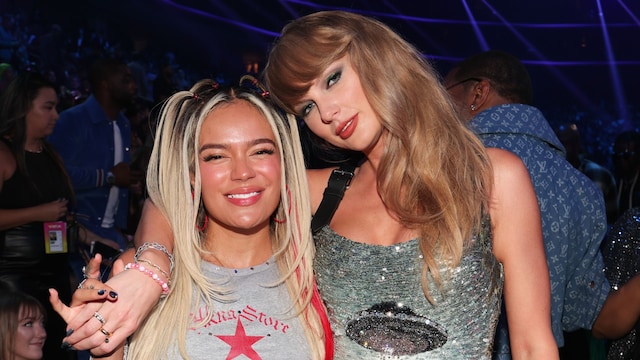 Karol G and Taylor Swift post at the VMAs after her performance 