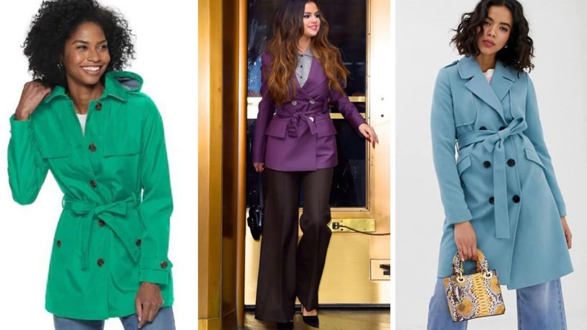 Colorful trench coats are big this season - and Selena Gomez know is!