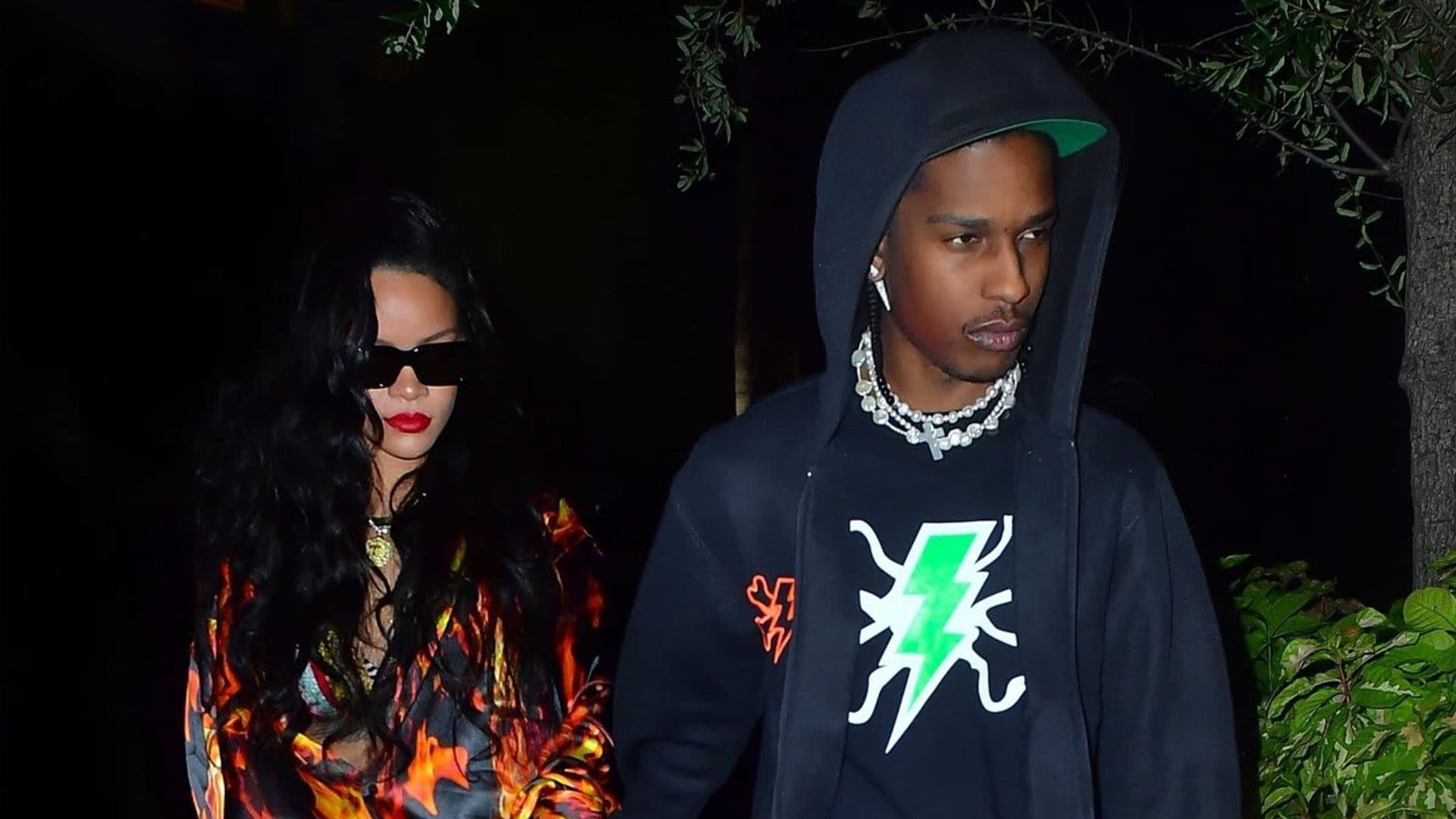 Rihanna and A$AP Rocky wore coordinating flaming hot outfits for a Miami date night