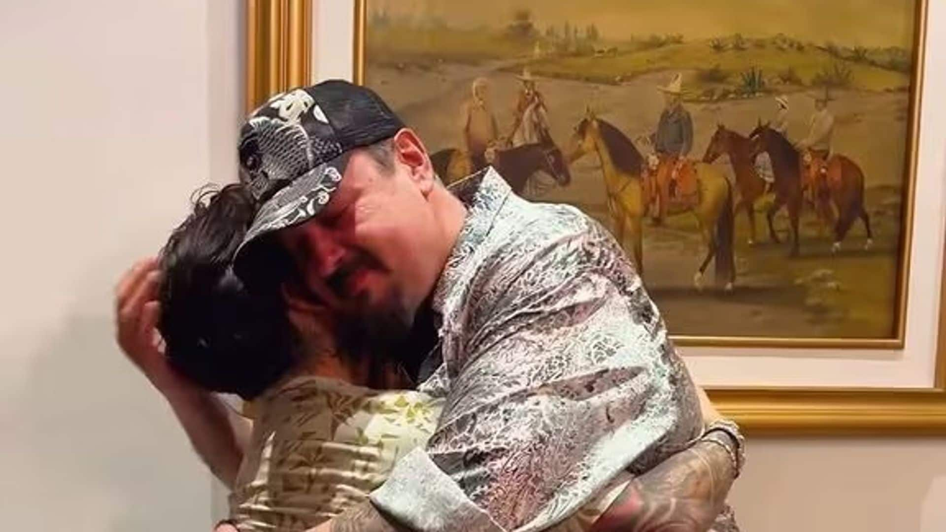 Pepe Aguilar celebrates his 56th birthday with a hug from Christian Nodal