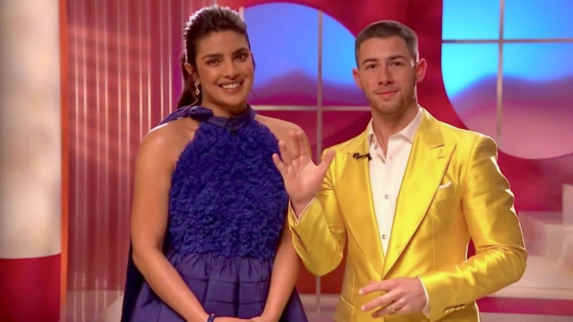 Priyanka Chopra Jonas and Nick Jonas speak at the 93rd Academy Awards Nominations Announcement on March 15, 2021.