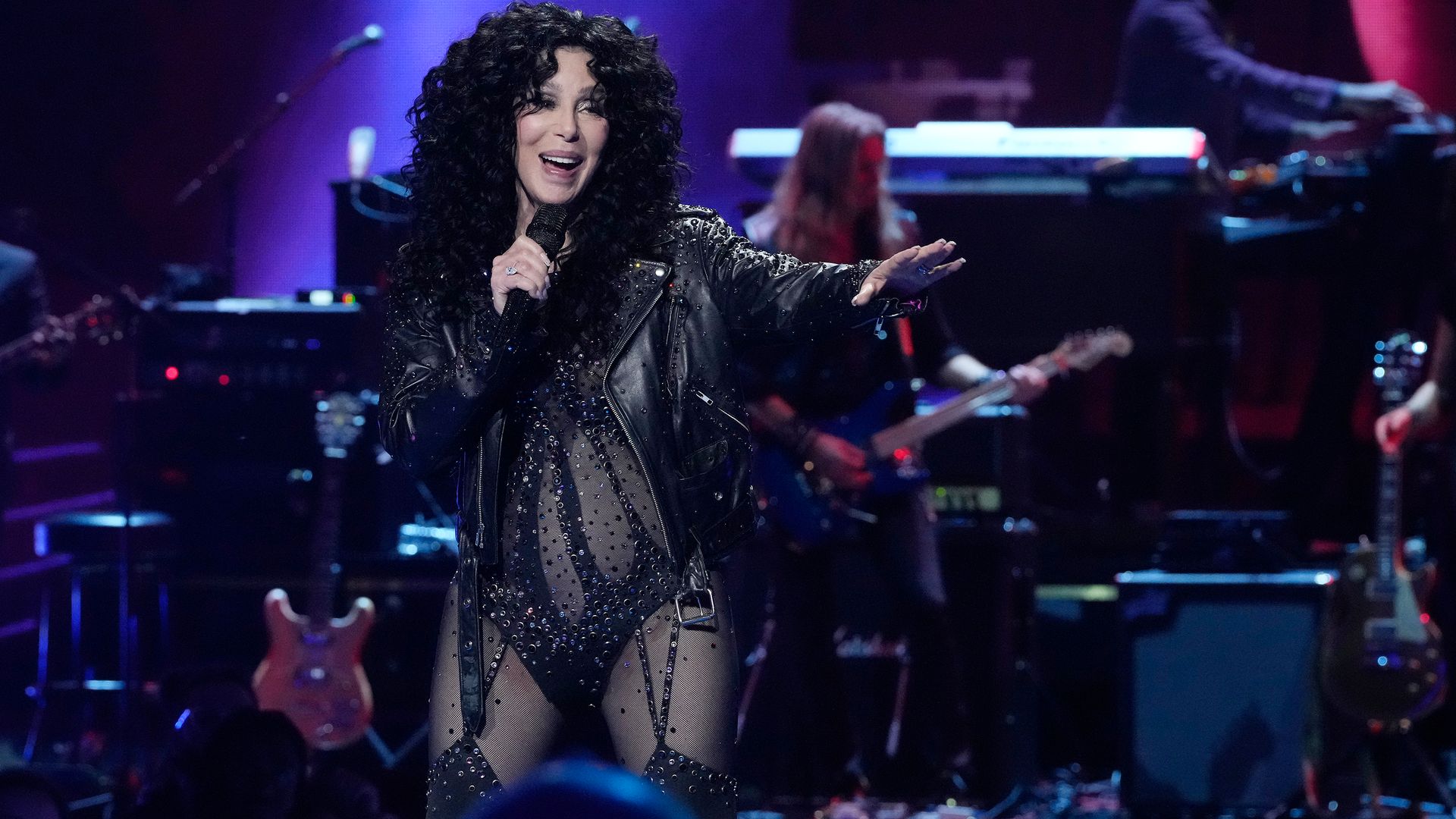 Cher recreates "If I Could Turn Back Time" music in bedazzled sheer bodysuit for SNL50 Homecoming Concert