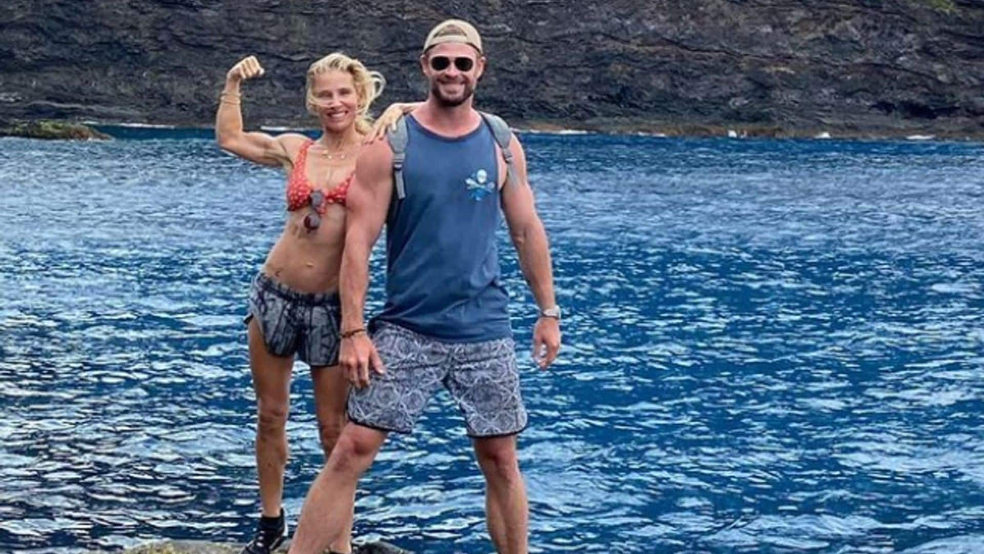 Chris Hemsworth showed off his muscles while on a bike ride with Elsa Pataky