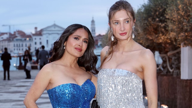 Salma Hayek and Mathilde Pinault attend the "Fondazione Cini, Isola Di San Giorgio" Photocall during the 60th Biennale Art 2024 at Fondazione Cini on April 17, 2024 in Venice, Italy. (Photo by Daniele Venturelli/Getty Images)