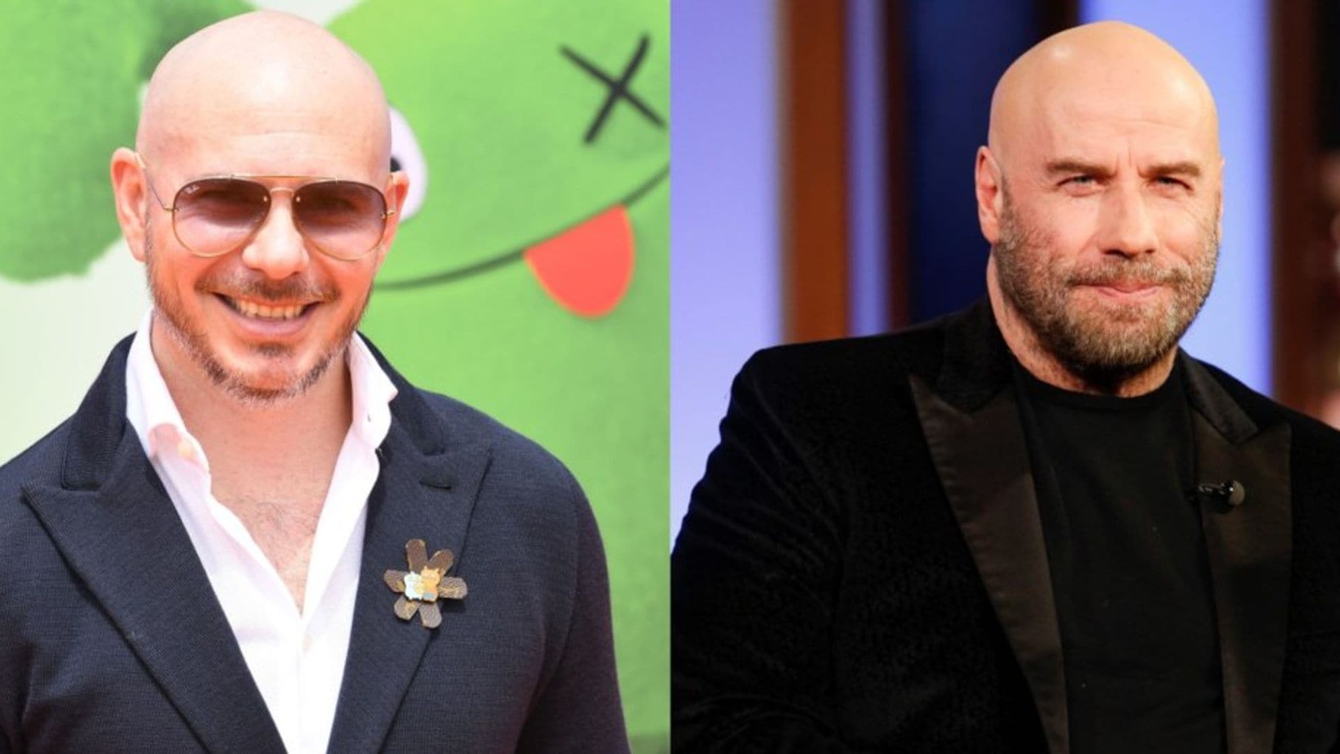 John Travolta reveals that Mr. 305 Pitbull motivated him to rock the bald look!