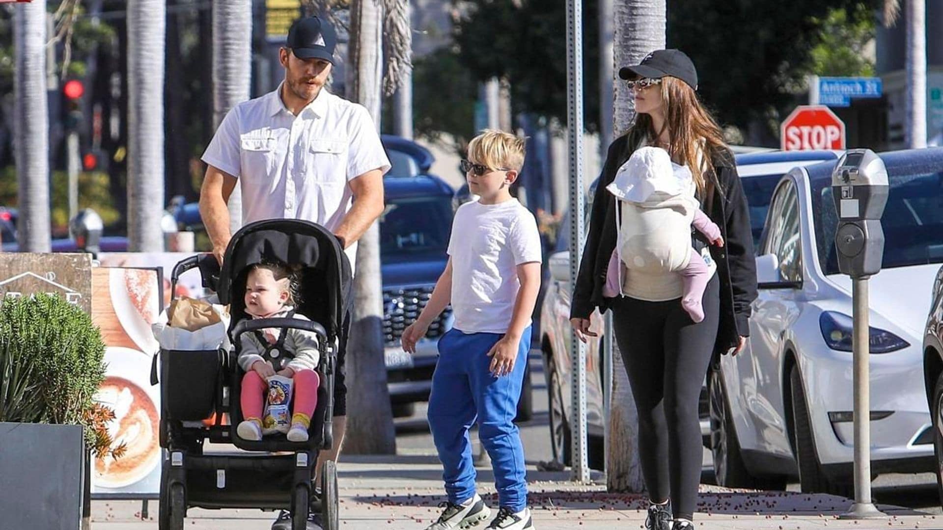 Chris Pratt & Katherine Schwarzenegger go on a walk with their kids