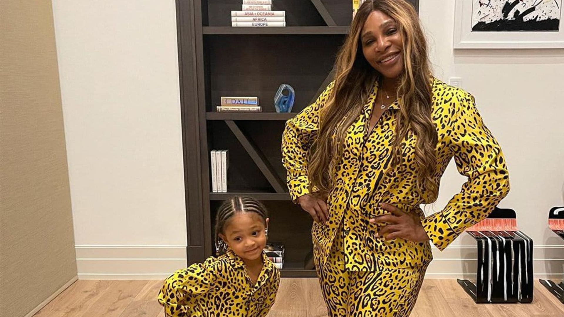 Serena Williams and her mini-me Olympia look adorable in matching leopard-print pajamas