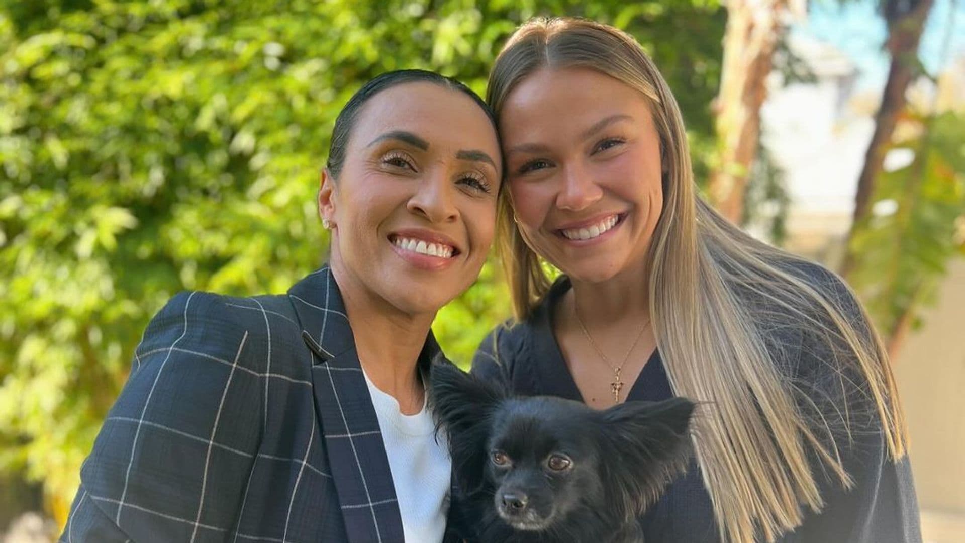 Marta celebrates her engagement with fellow soccer player Carrie Lawrence