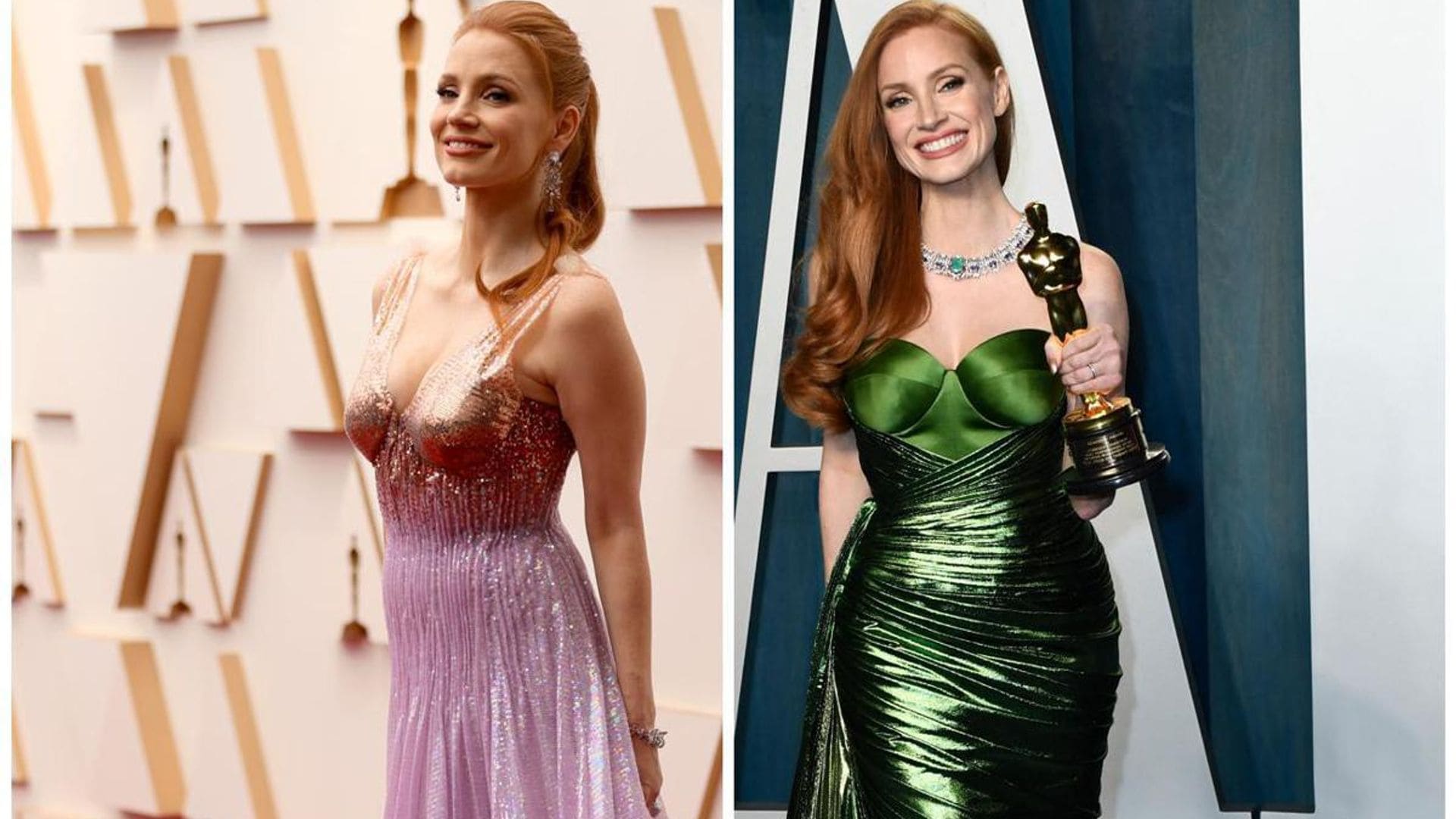 Jessica Chastain wore the most dazzling gowns of the night celebrating Best Actress win