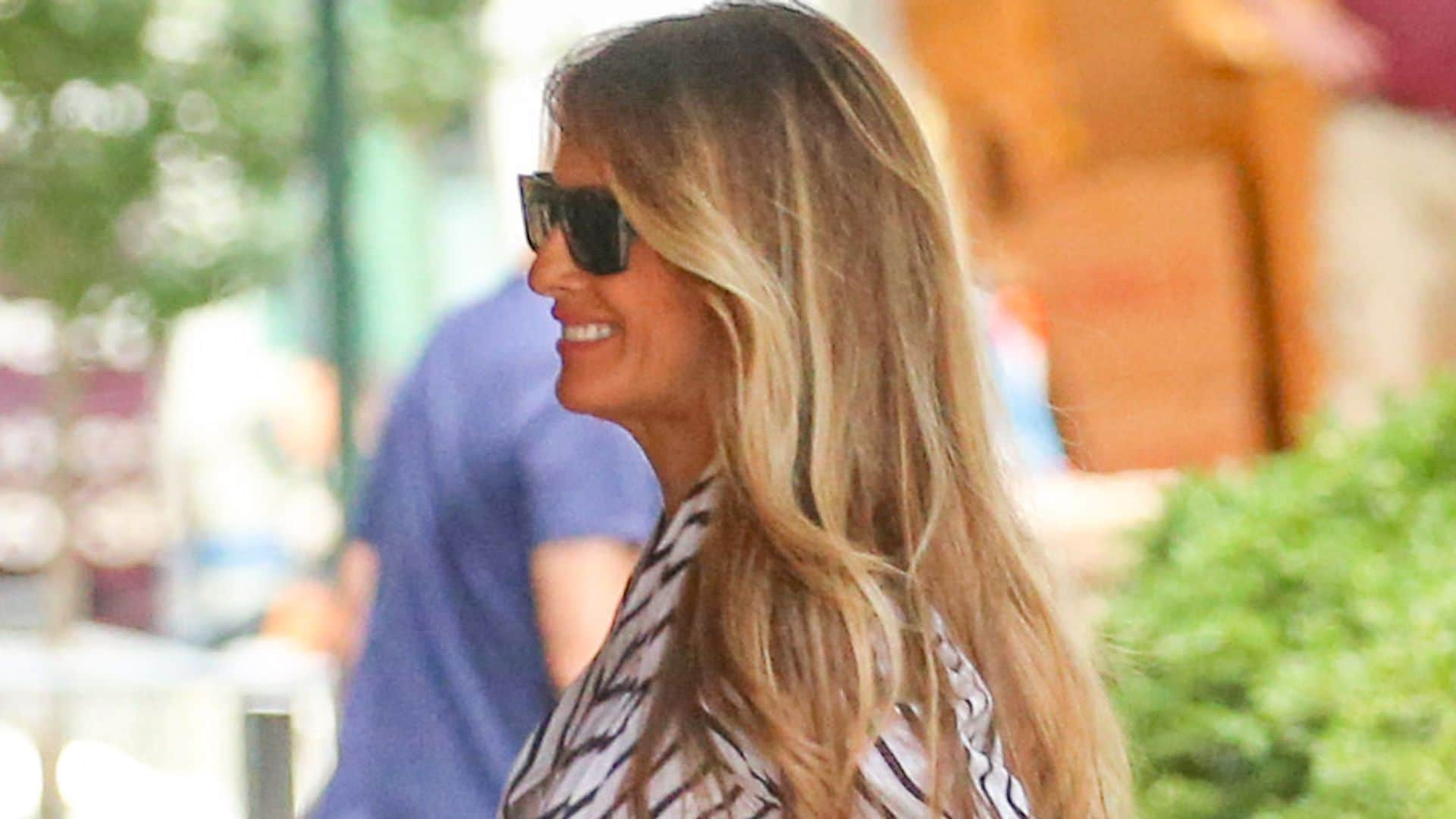 Melania Trump is all smiles in elegant striped dress in New York City