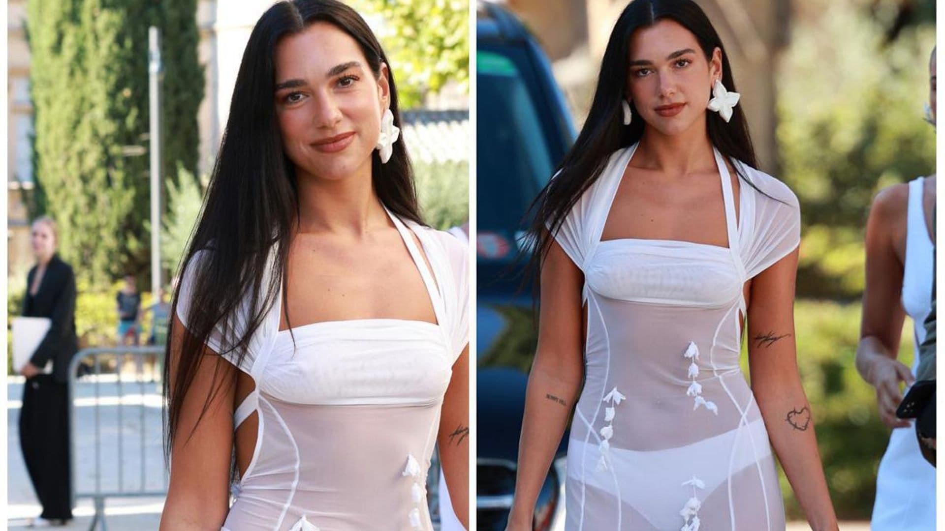 Dua Lipa looks angelic in stunning sheer white dress during wedding in France