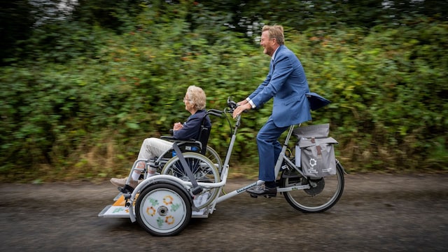 Dutch King Willem-Alexander rides during a celebration for the 75th anniversary of the National Association de Zonnebloem, which works with people with physical disabilities in Mirns on September 4, 2024. (Photo by Jilmer Postma / ANP / AFP) / Netherlands OUT (Photo by JILMER POSTMA/ANP/AFP via Getty Images)