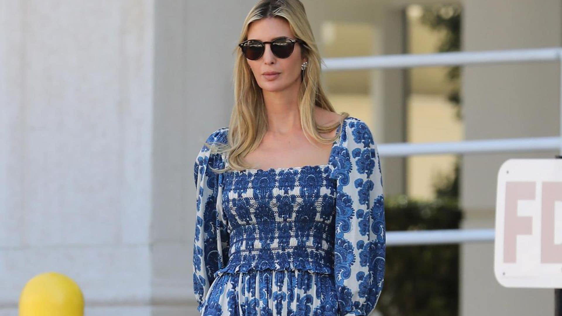 Ivanka Trump steps out in a blue drapey dress in Miami