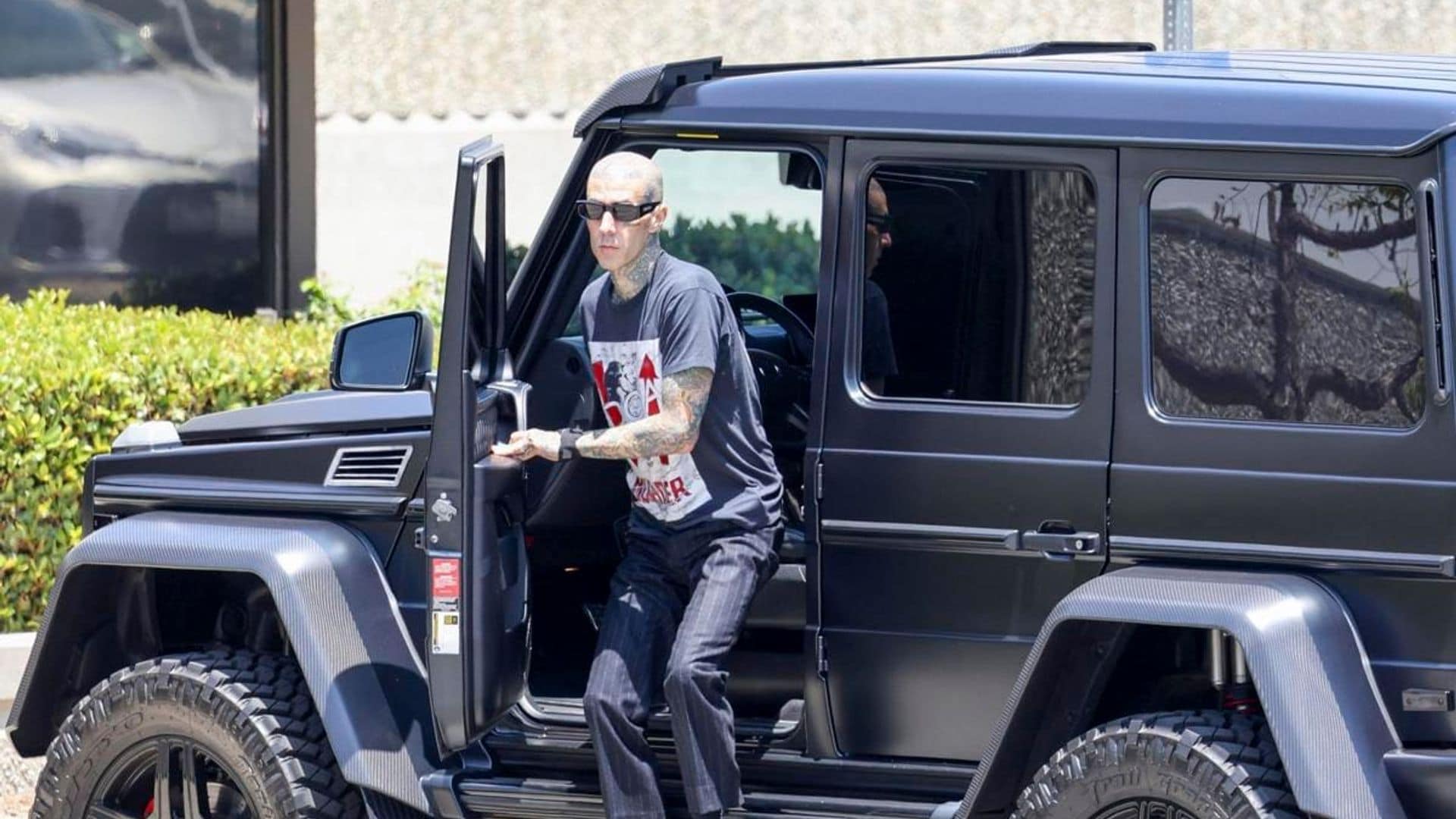 Travis Barker is back to work! The musician is seen at his recording studio after hospital release