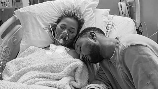 Chrissy Teigen and husband John Legend at the hospital.