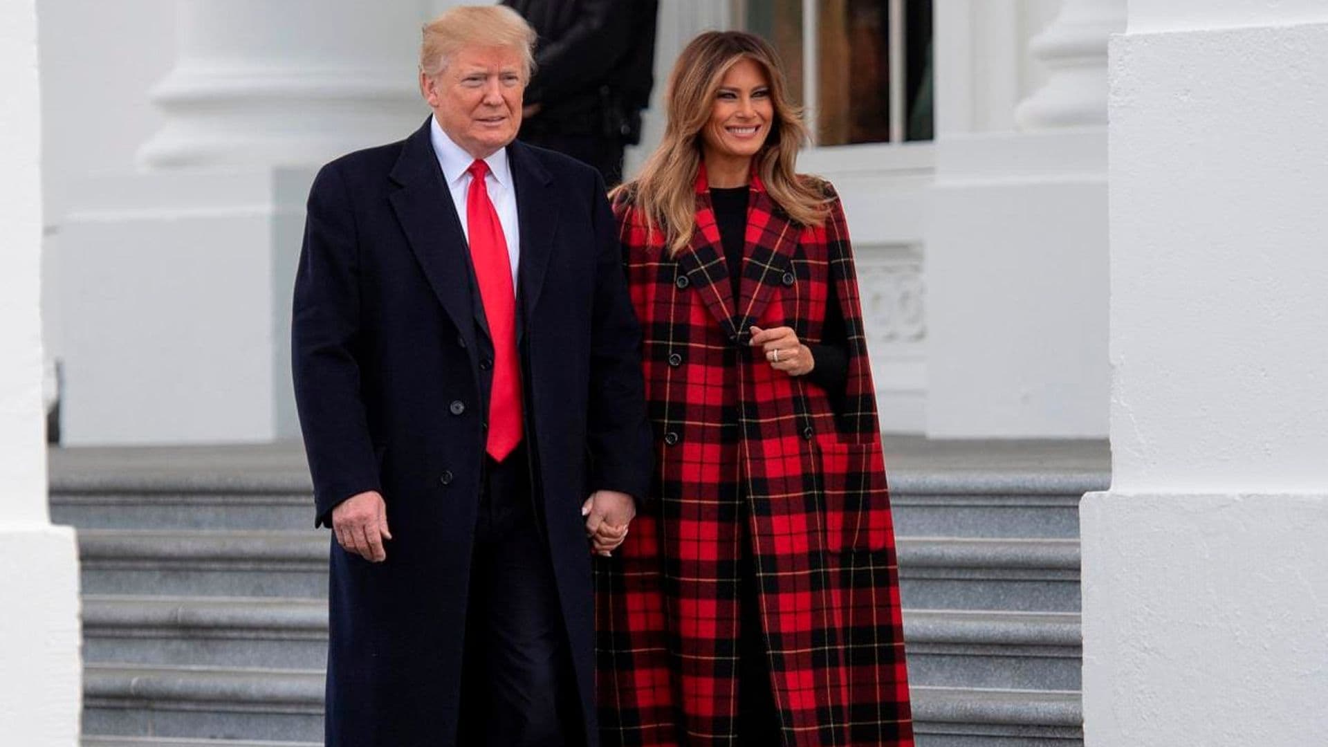 First Lady Melania Trump and President Trump twin in tuxedos for 2020 Christmas portrait