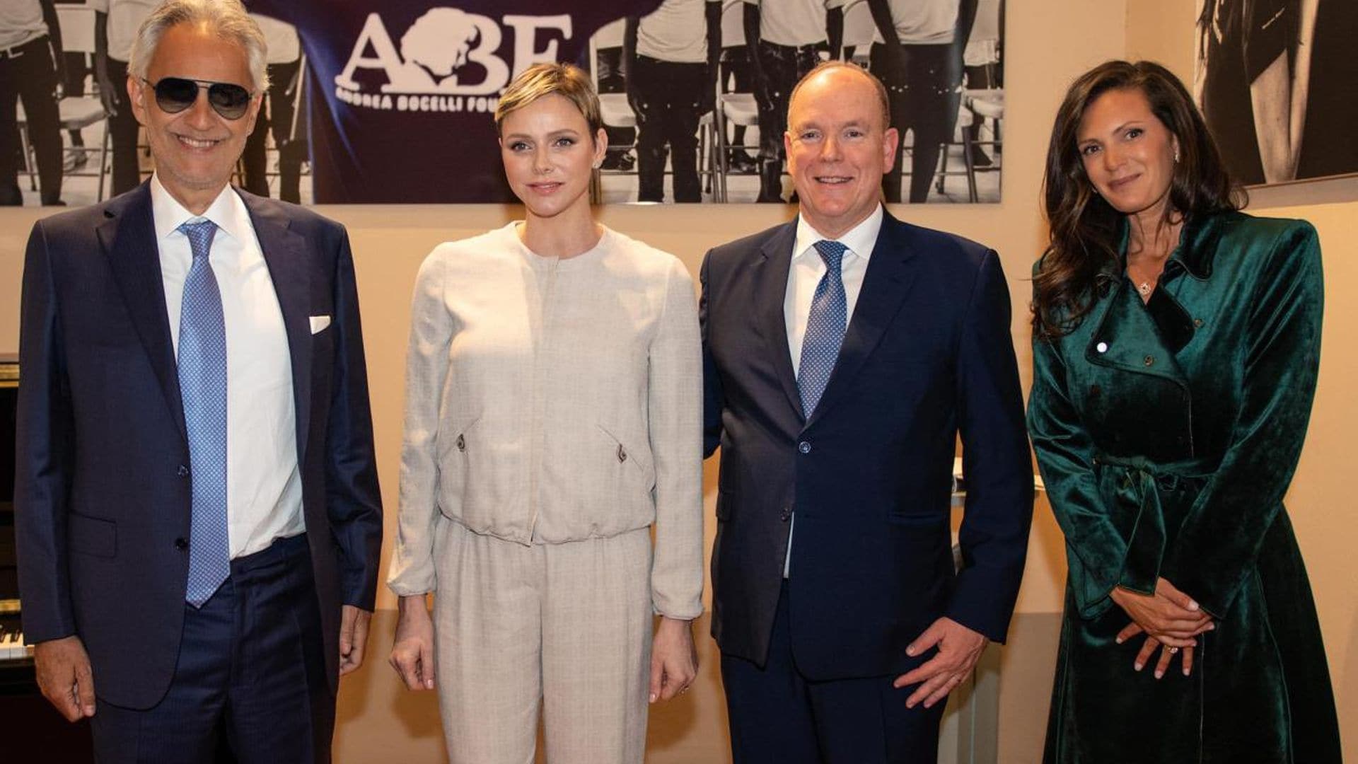 Prince Albert and Princess Charlene meet with Andrea Bocelli in Florence