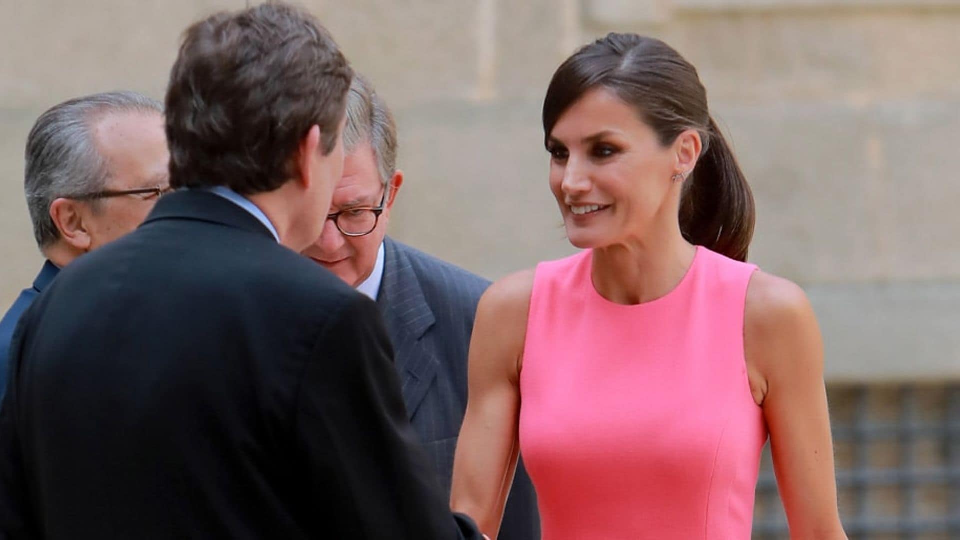 Queen Letizia's fabulous pretty-in-pink look is from this American designer