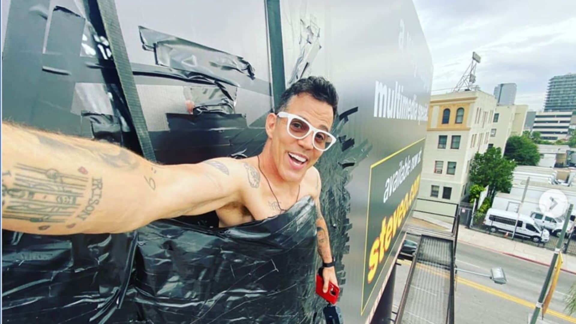 46-year-old man wearing a diaper is duct-taped to a billboard … Wait that’s just Steve-O