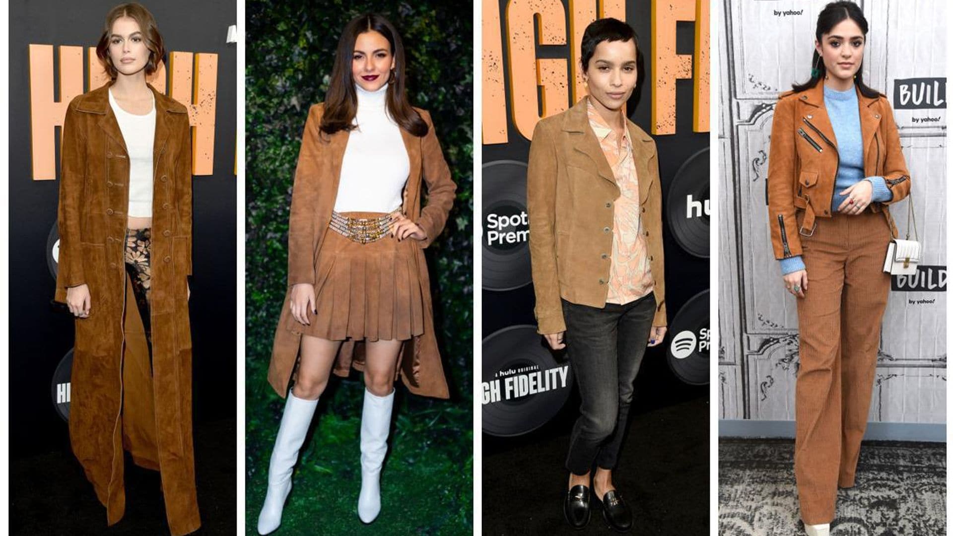 Kaia Gerber, Luna Blaise, Victoria Justice, and Zoe Kravitz in suede garments