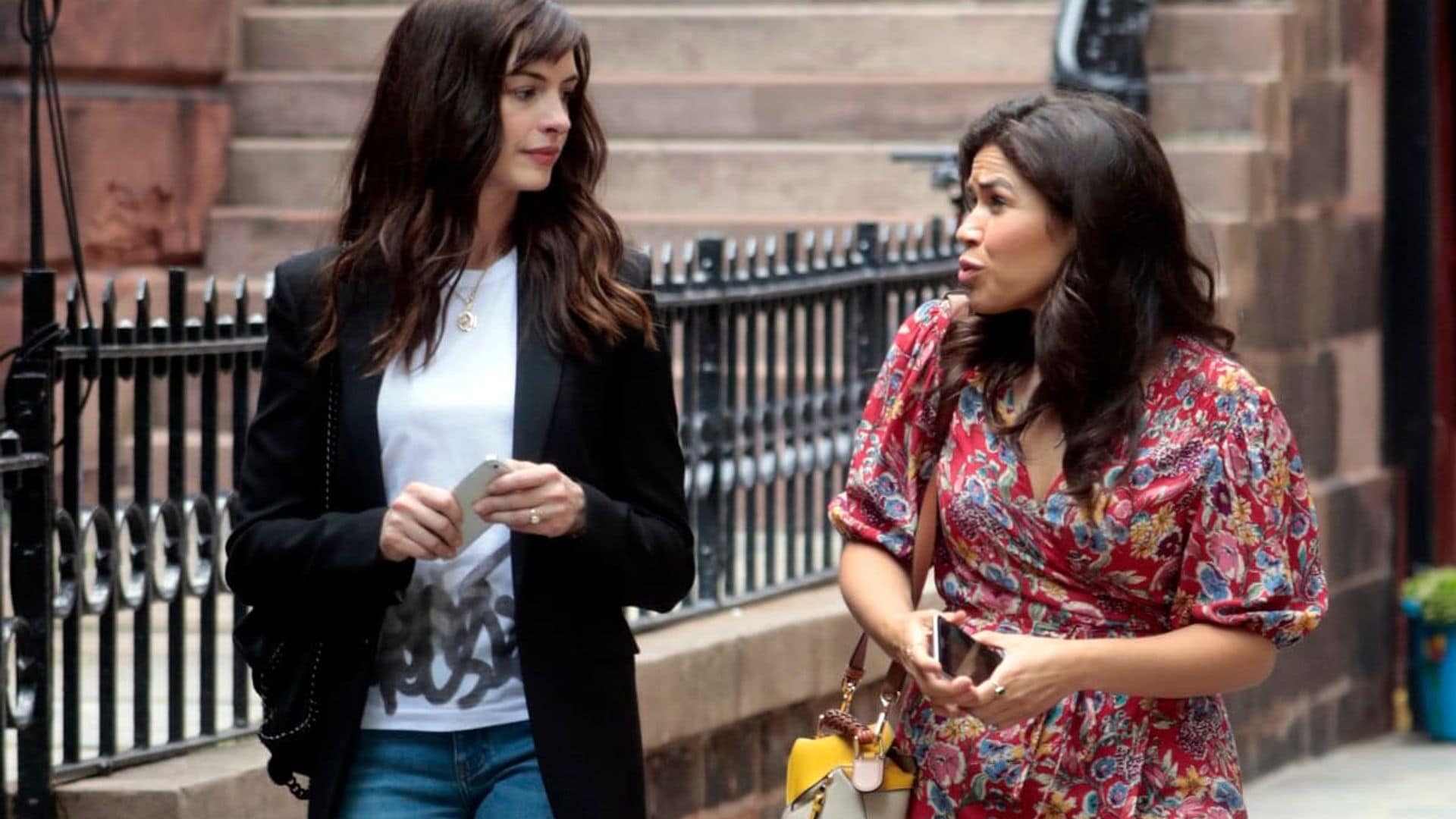 Anne Hathaway and America Ferrera look unrecognizable while filming their latest project in NYC
