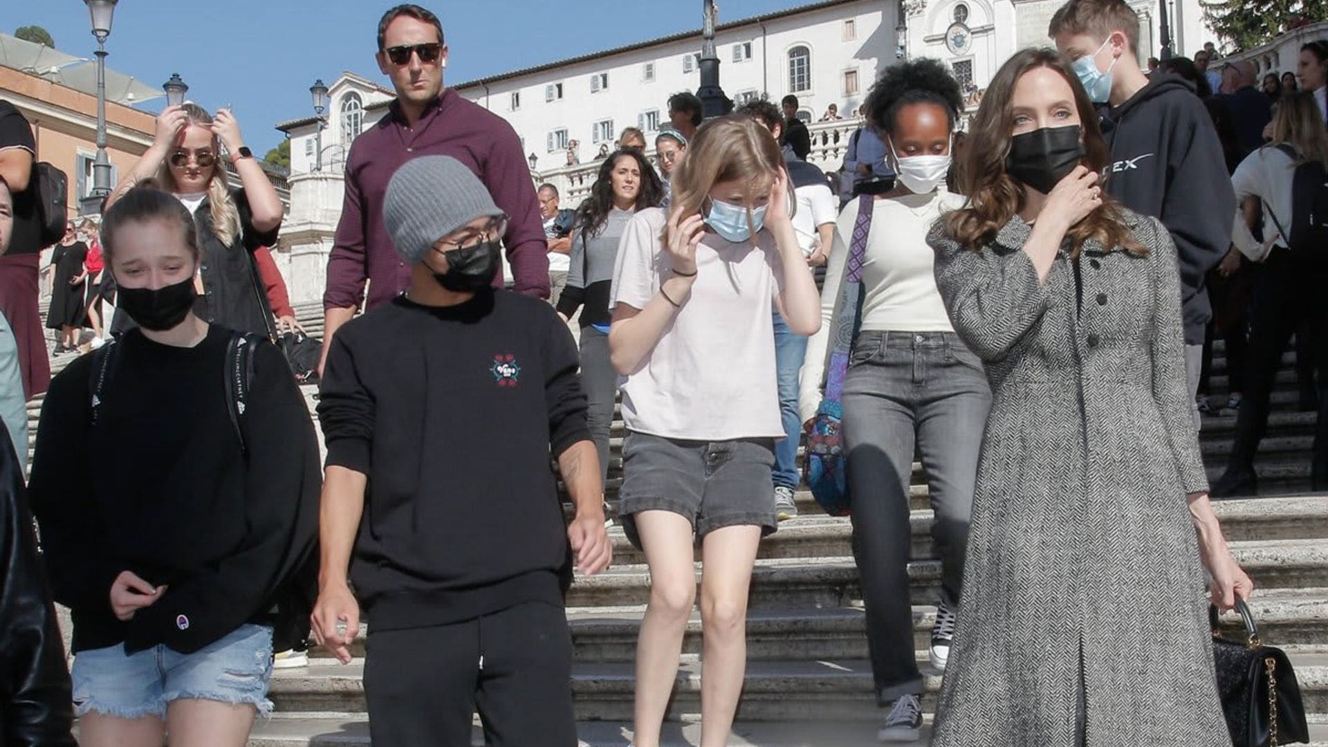 Angelina Jolie and kids visit Spanish Steps