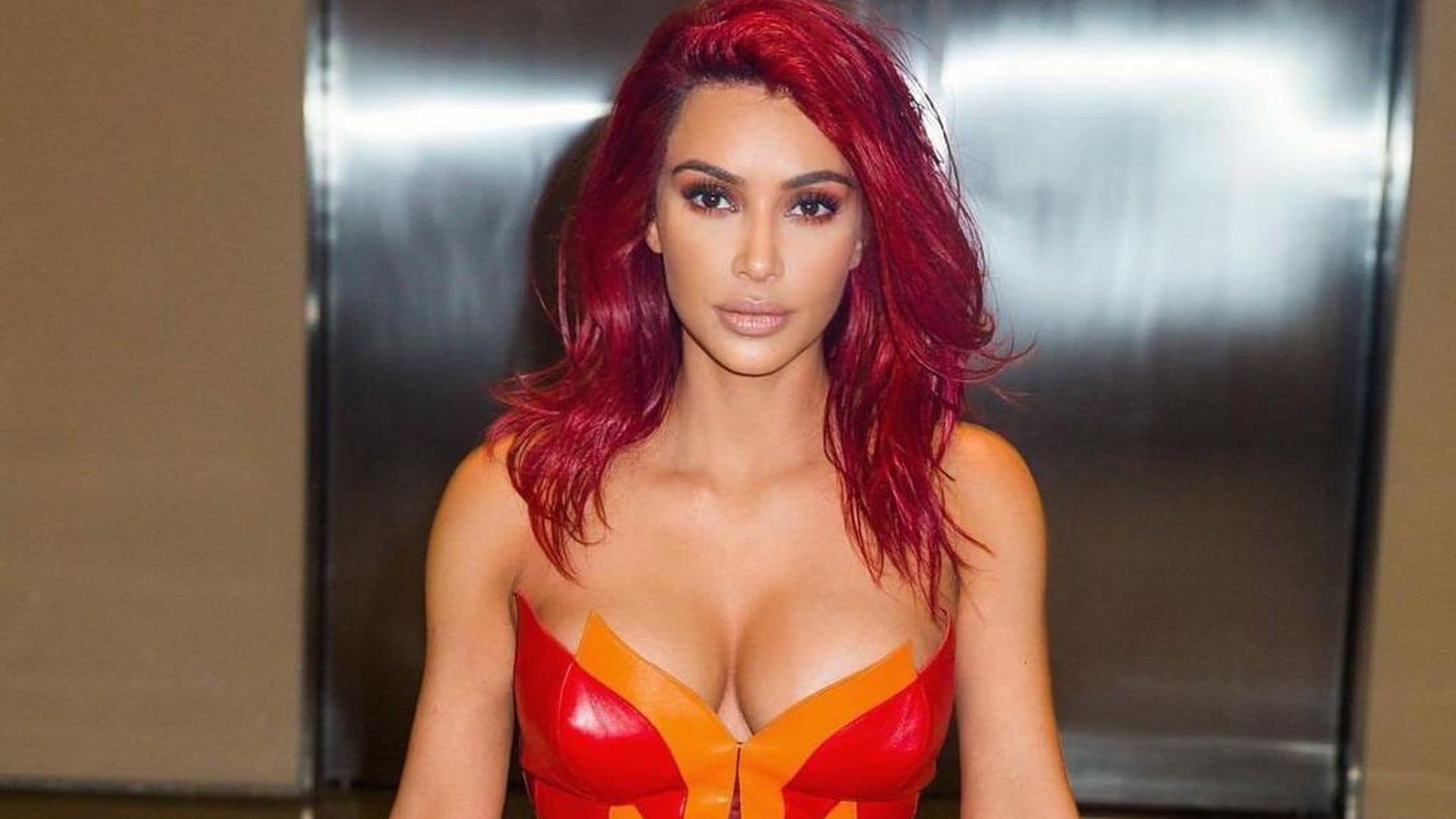 Kim Kardashian red latex outfit