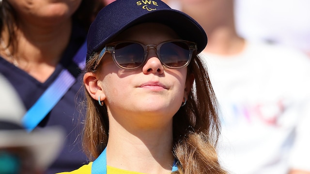 VERSAILLES, FRANCE - SEPTEMBER 06: Princess Estelle, Duchess of Ostergotland, and Queen Silvia of Sweden are seen in attendance on day nine of the Paris 2024 Summer Paralympic Games at Chateau de Versailles on September 06, 2024 in Versailles, France. (Photo by Alex Slitz/Getty Images)