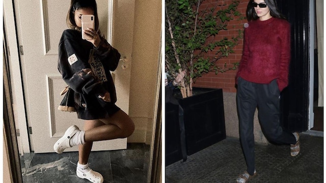 Ariana Grande and Kendall Jenner combine socks with slippers or crocs