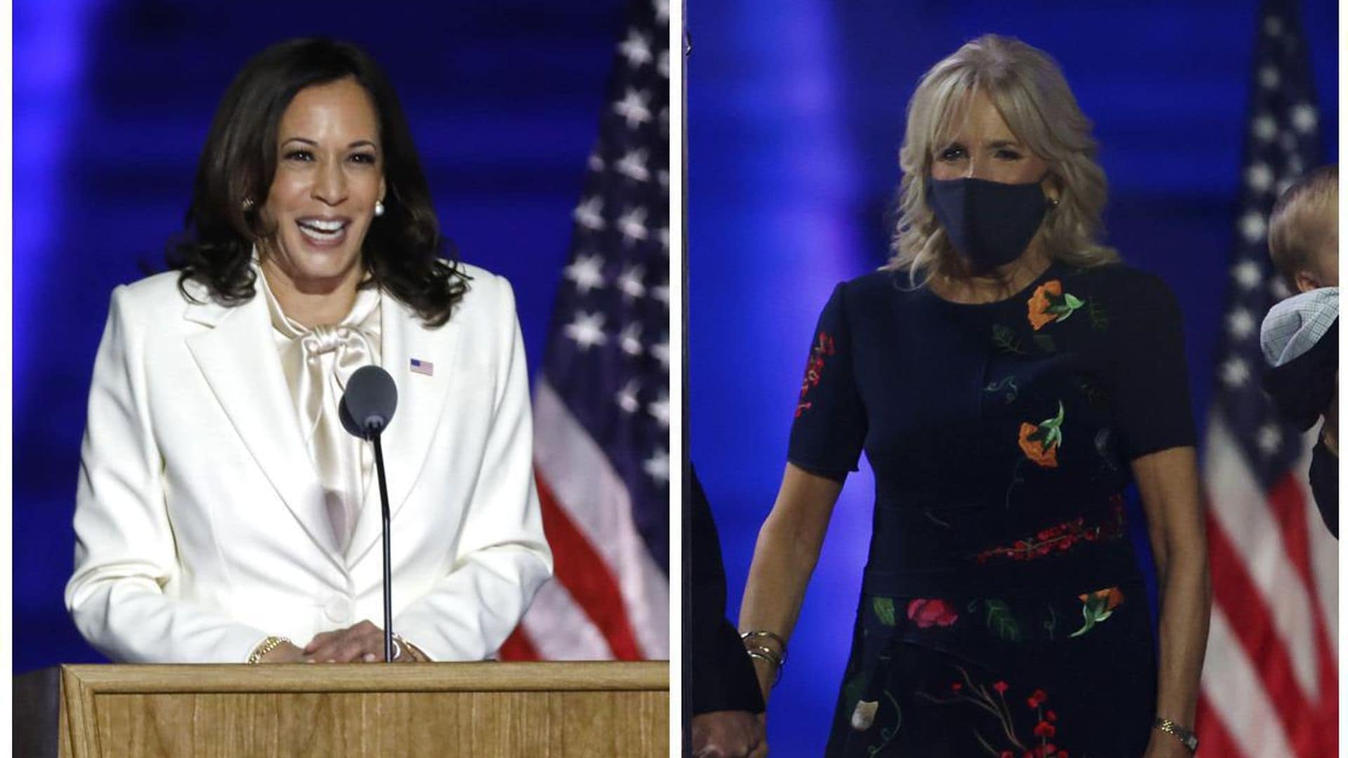 Vice President-elect Kamala Harris and First Lady Jill Biden during the drive-in rally in Wilmington, Delaware.