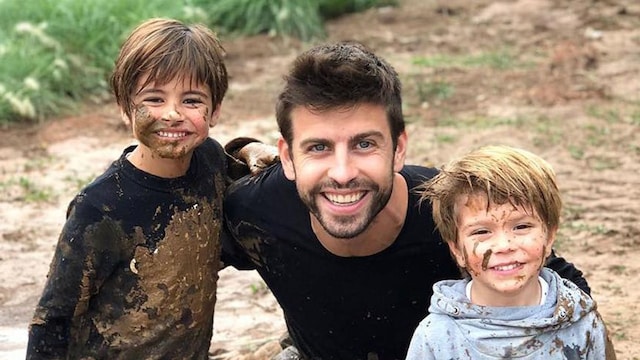 Shakira's husband Gerard Pique and children Sasha and Milan