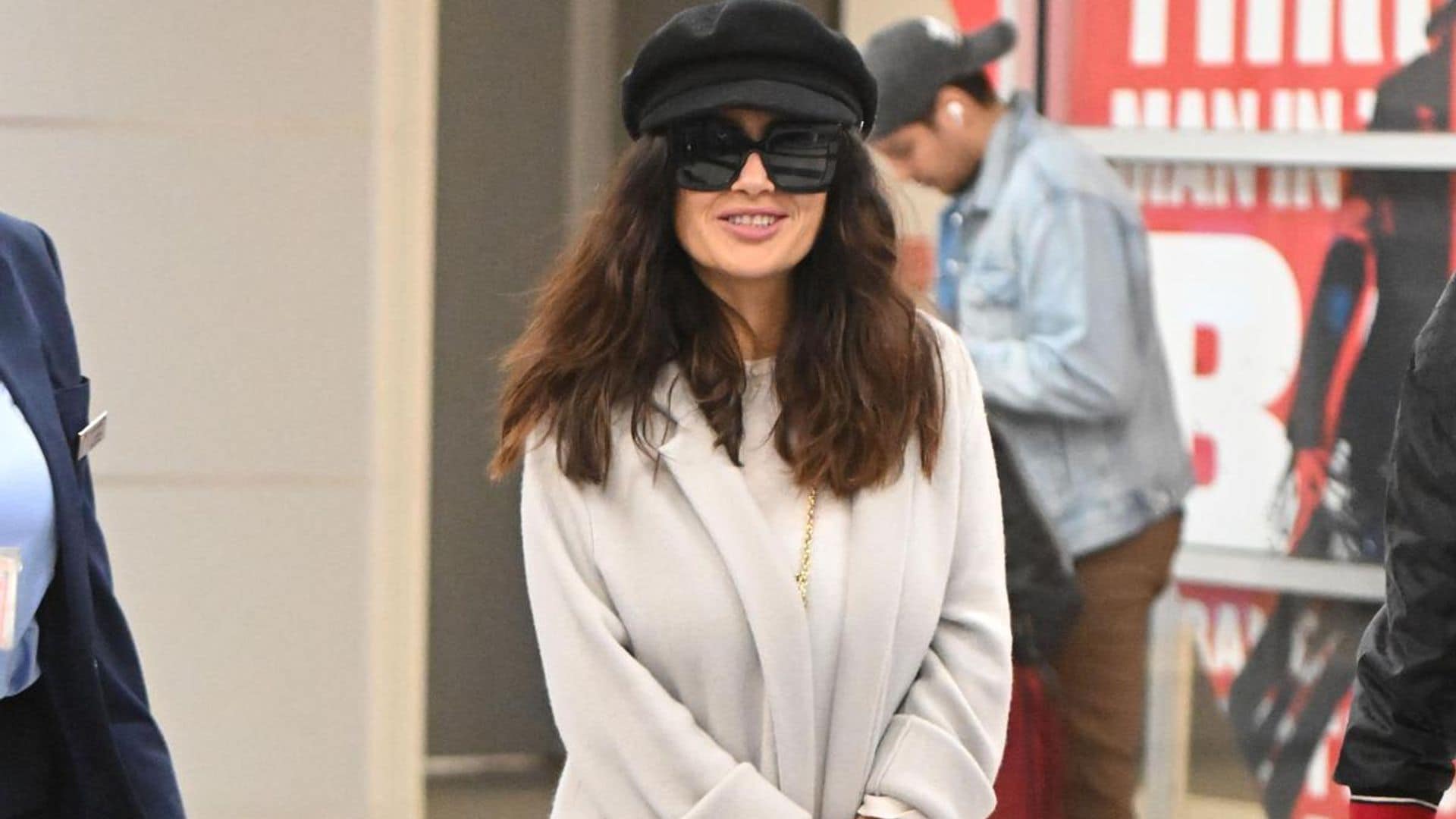 Salma Hayek’s effortless elegance shines as she touches down at JFK airport