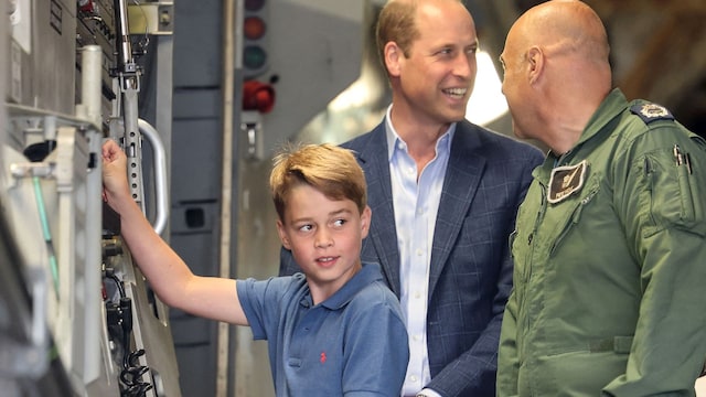 The Prince and Princess of wales watch as Prince George has first flying lesson