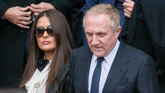 Salma Hayek and husband at Chirac's funeral
