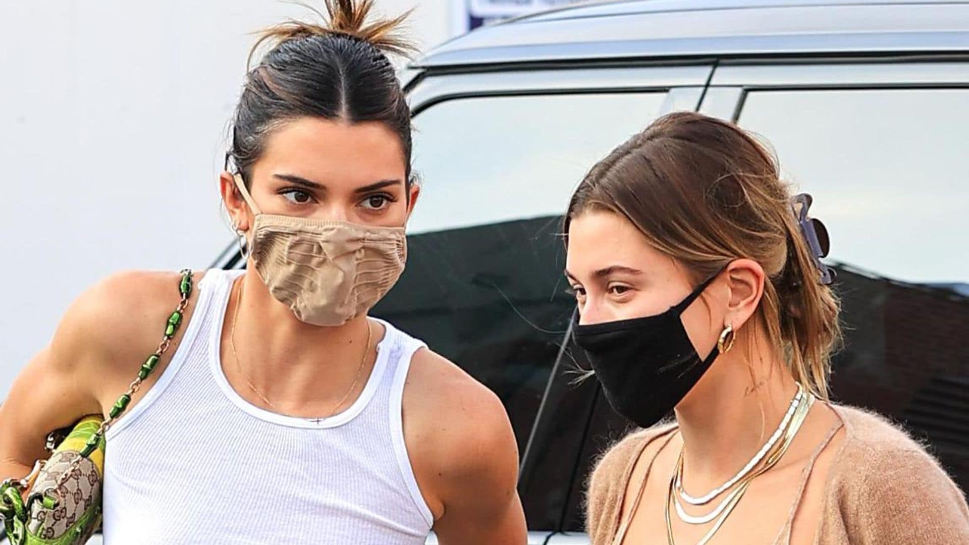 Kendall Jenner and Hailey Bieber show off their midriff for Santa Monica shopping trip