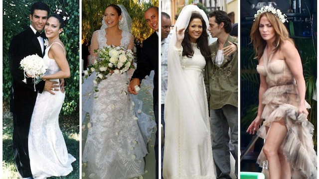 From movies to real life: the wedding dresses Jennifer Lopez has worn to the altar