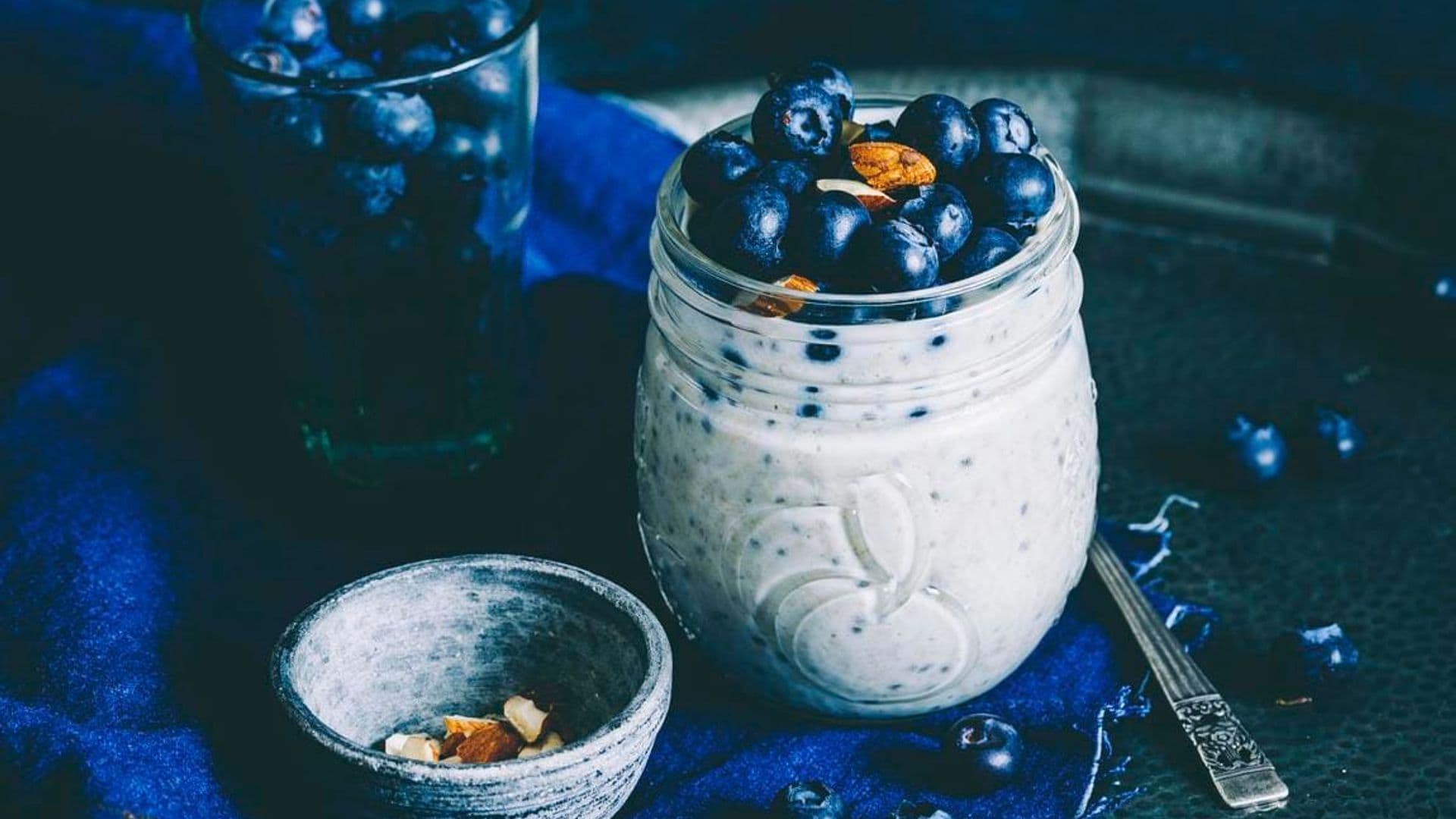 Blueberry chia seeds overnight oats with almonds