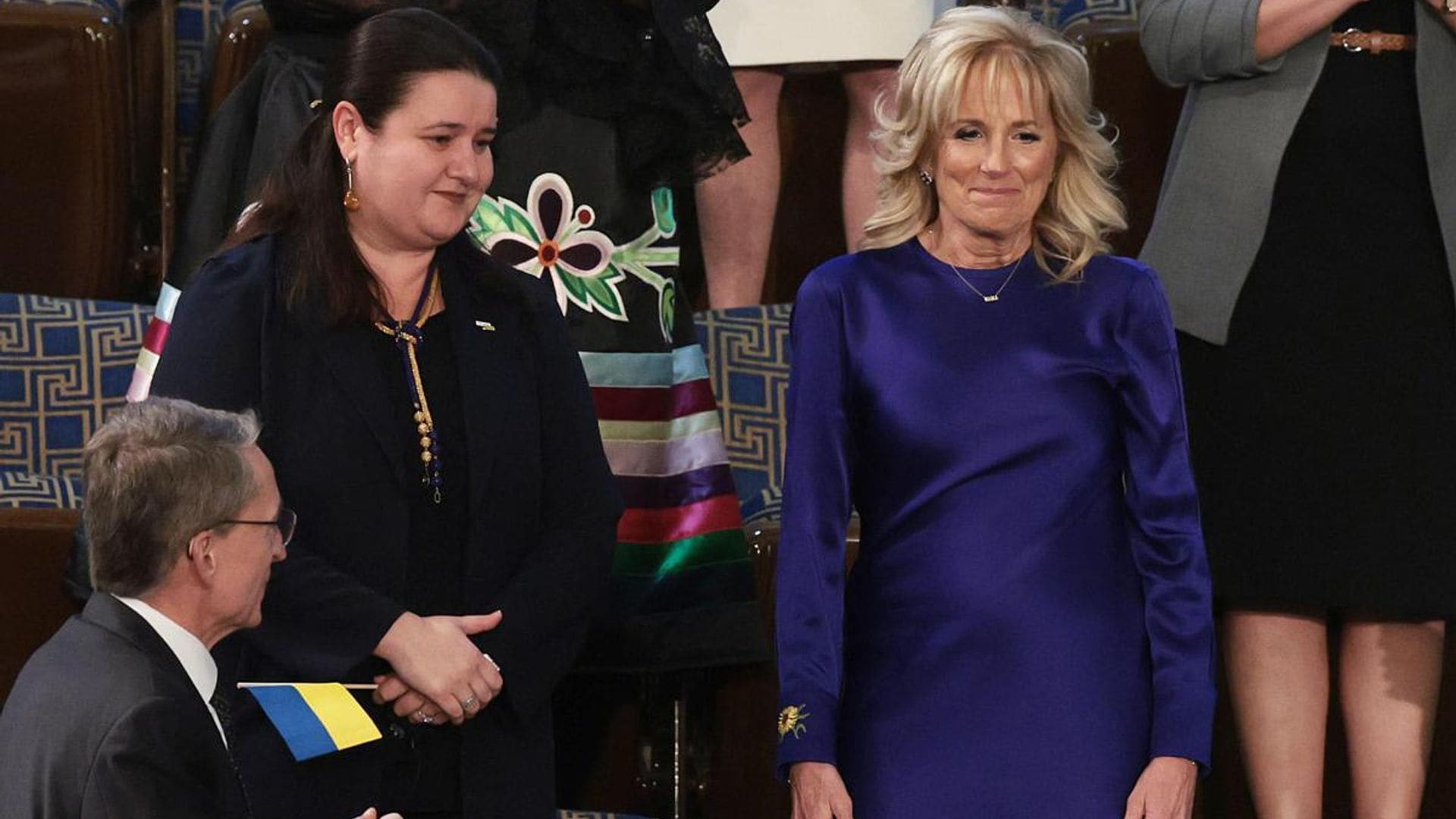 First lady Jill Biden shows support for Ukraine in a stunning blue dress and sunflower cufflinks