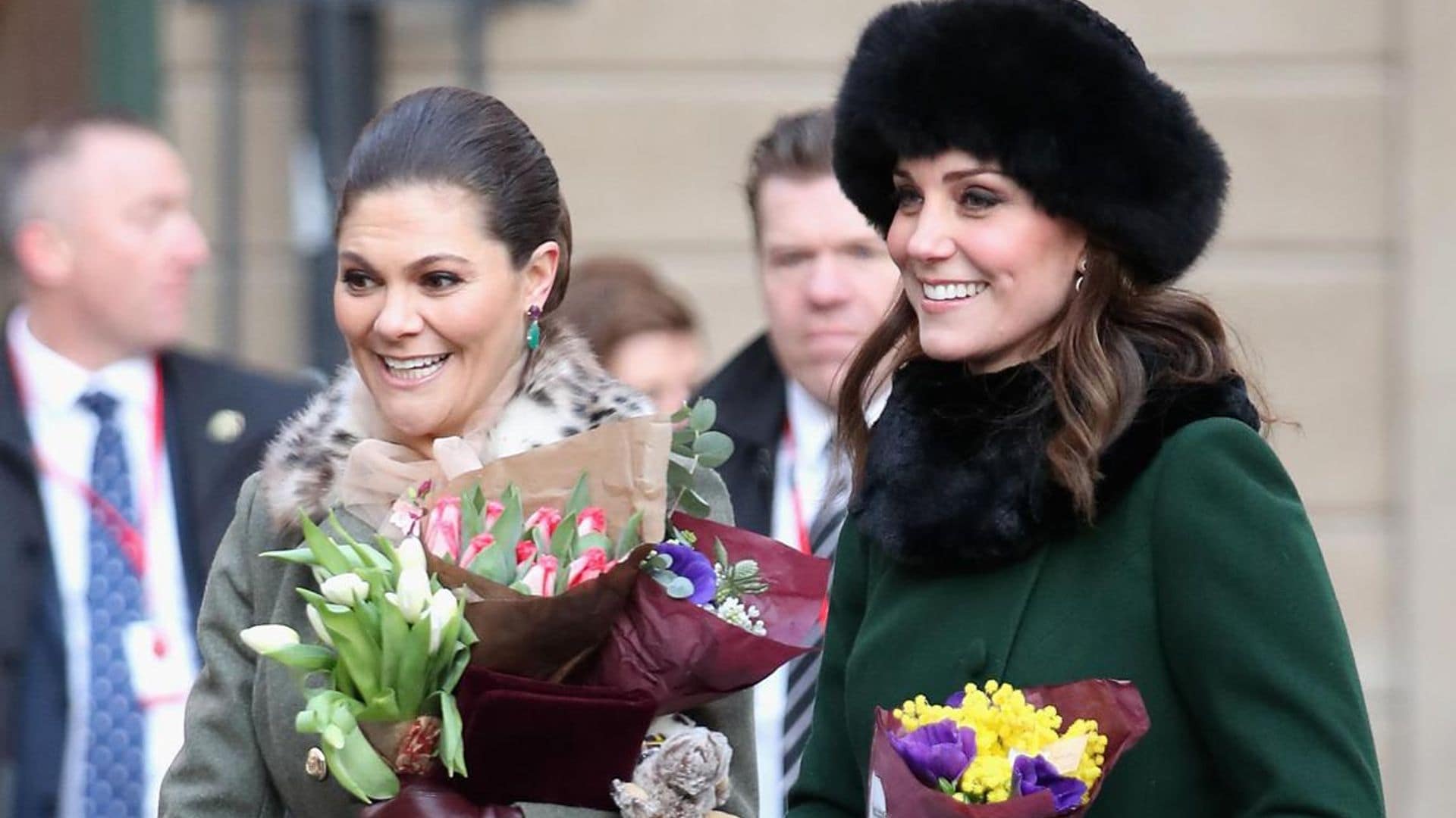 Crown Princess Victoria and Kate Middleton have work from home twinning moment