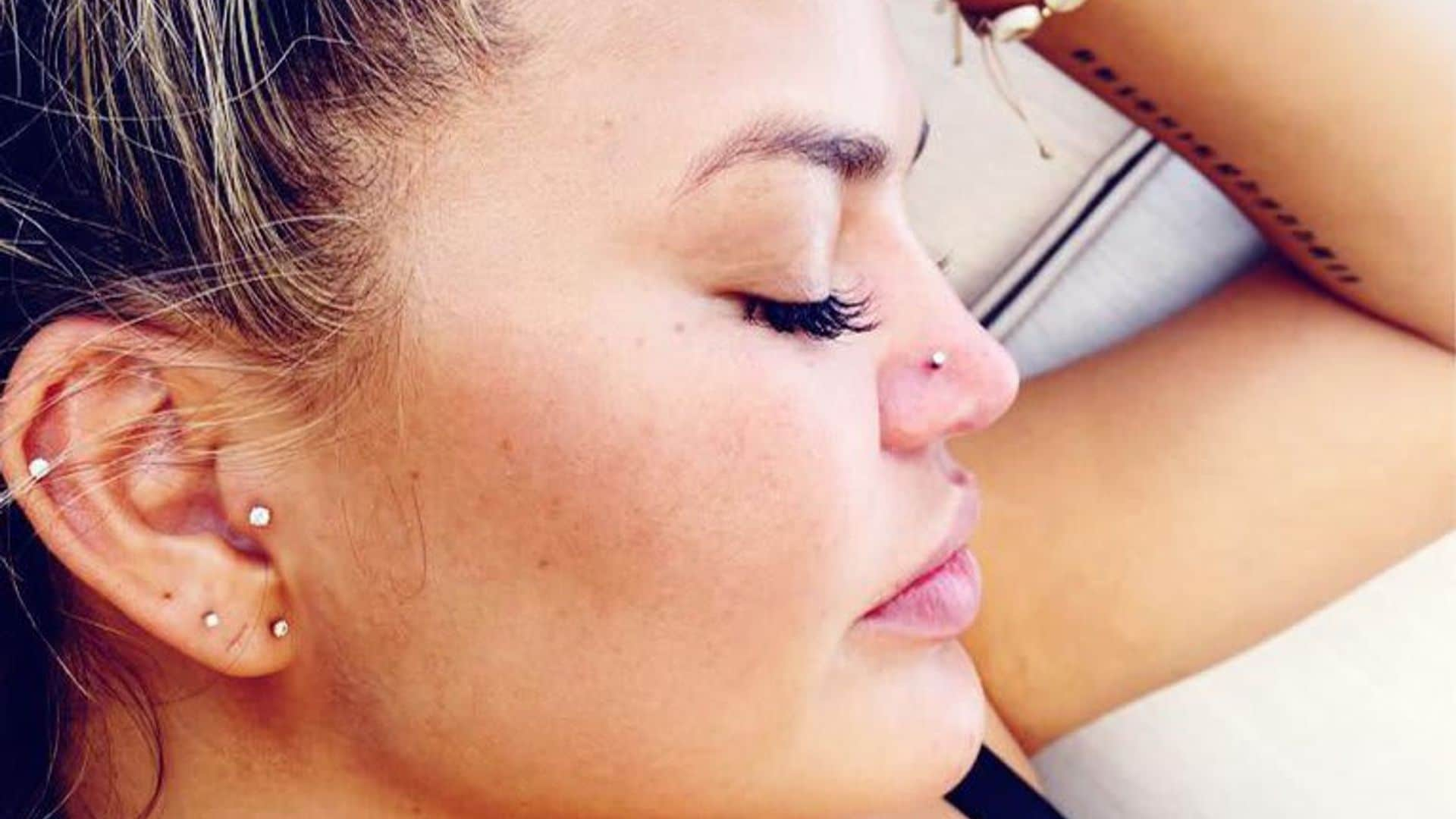 Chrissy Teigen gets nose re-pierced after first botched attempt