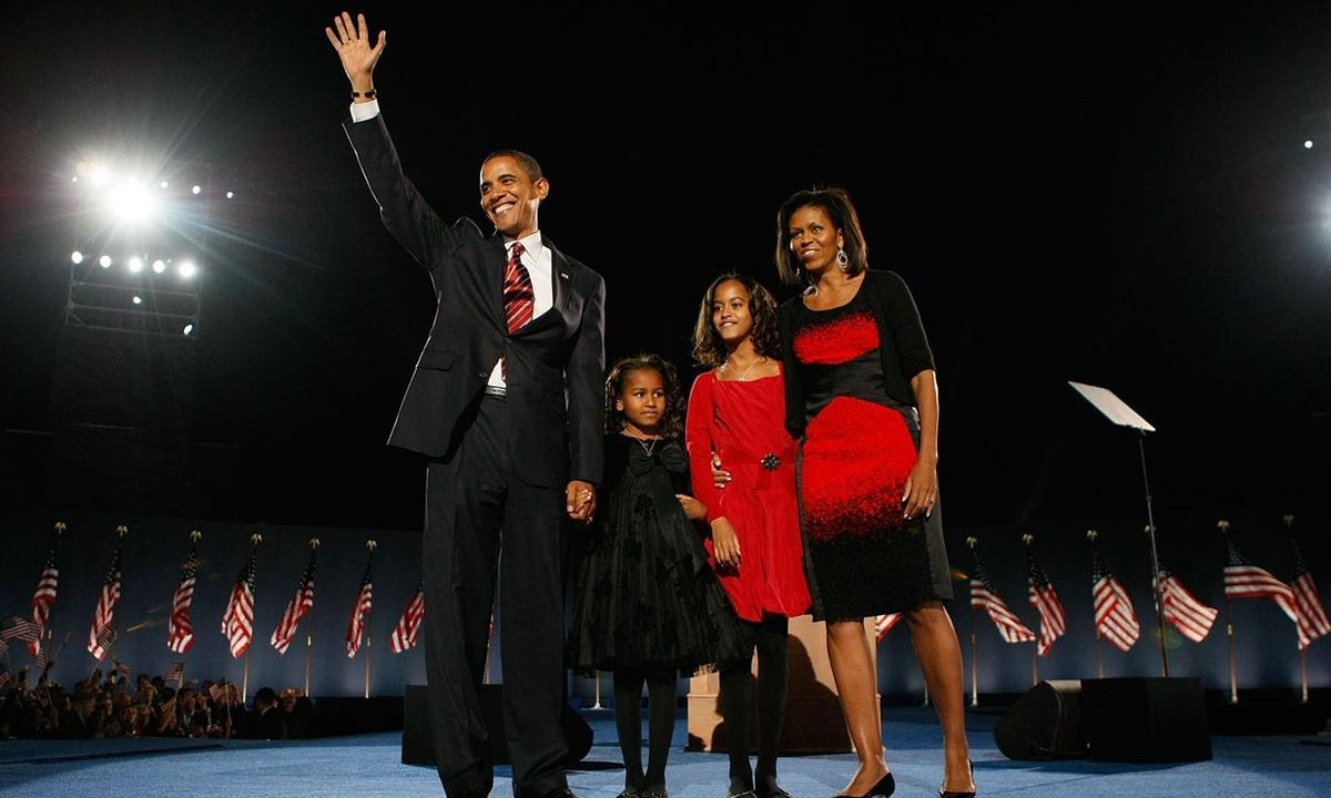 Since their debut in the international spotlight in 2008, former President Obama's daughters Malia and Sasha charmed the country their grace and style. Here's a look at the sisters' fashion over the years.
November 2008: On the night of their father's election as President, Sasha and Malia made their mark in the world of children's fashion in black and red dresses, coordinating with mom and dad.
<br>
Photo: Getty Images