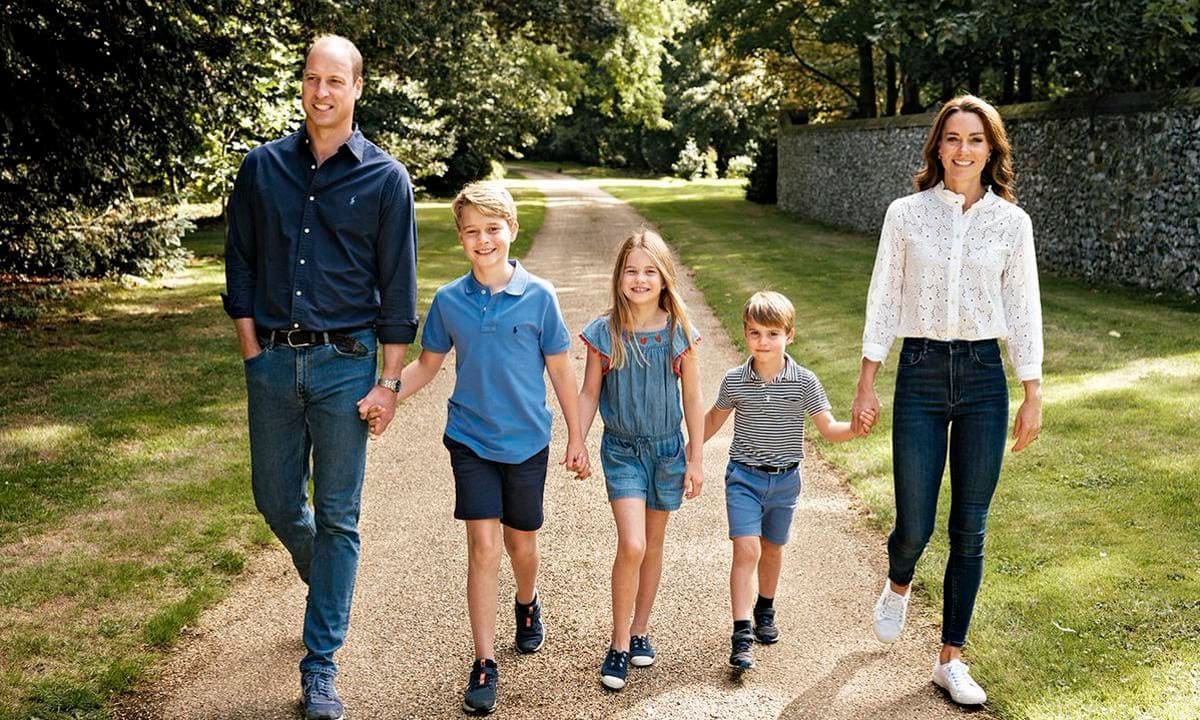 The mom of three looked effortlessly chic dressing down in jeans and a white top for a stroll in Norfolk with her family. The photo was used for the royals' 2022 Christmas card.