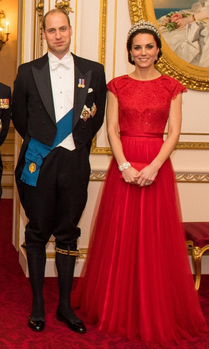 Kate Middleton in a red Jenny Packham dress