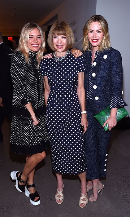 Sienna Miller, Anna Wintour and Emily Blunt made a chic spotted trio at the Michael Kors Spring 2017 runway show at Spring Studios.
Photo: Dimitrios Kambouris/Getty Images for Michael Kors