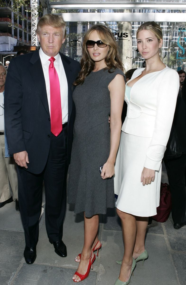 Donald Trump, Melania Trump and Ivanka Trump during Olympus Fashion Week Spring 2007 