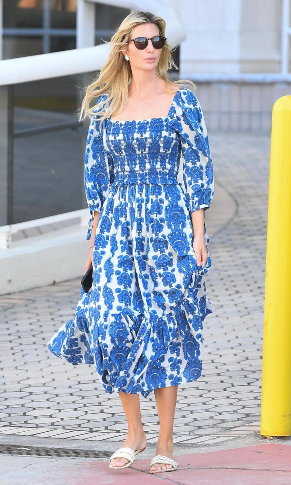 Ivanka Trump steps out in a blue drapey dress in Miami