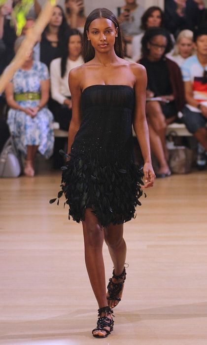 Victoria's Secret Angel Jasmine Tookes took flight at the Oscar de la Renta fashion show modeling a chic, black little number.
Photo: Edward James/WireImage