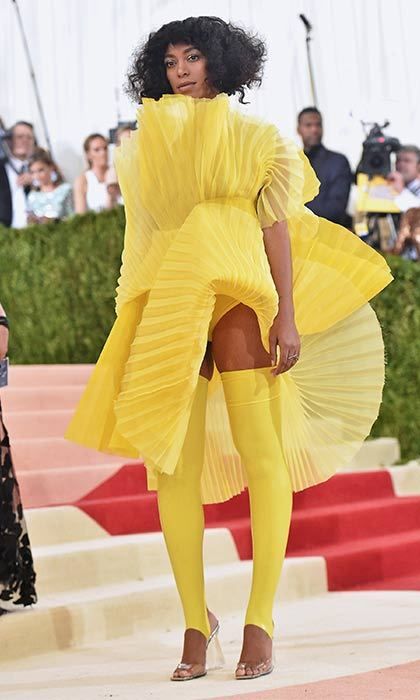 Solange Knowles looks like a sun ray herself in this edgy pleated creation.
<br>
Photo: Getty Images